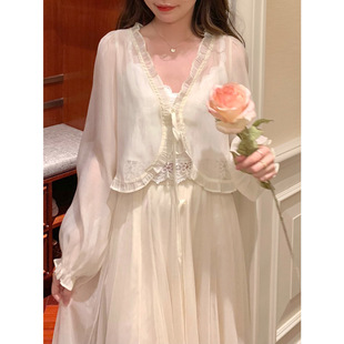 Fairy Chiffon Sun-drying Cardigan Women's Summer Thin Coat Short Waistcoat Top with Sling Skirt Outer Shawl Blouse
