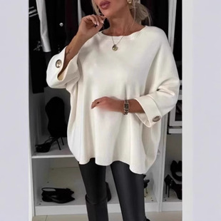 2024 European and American Cross-border Autumn Women's New Round Neck All-match Casual Top