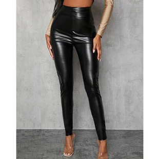 Cross-border autumn and winter plus velvet high waist leather pants foreign trade PU pants wish Amazon European and American-style tight women's pants