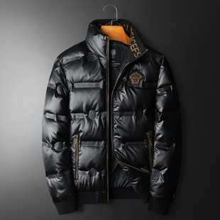 European station winter new men's casual stand collar bright surface down jacket Youth Plus Size Slim thick warm jacket
