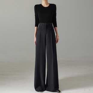 Real shot high waist drape suit wide leg pants women's 2025 spring new fashion loose slim mop casual pants