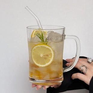 Large Capacity Fruit Tea Cup Ins Wind Belt Thickened Glass Household Women's Summer Juice Drink Drinking Cup