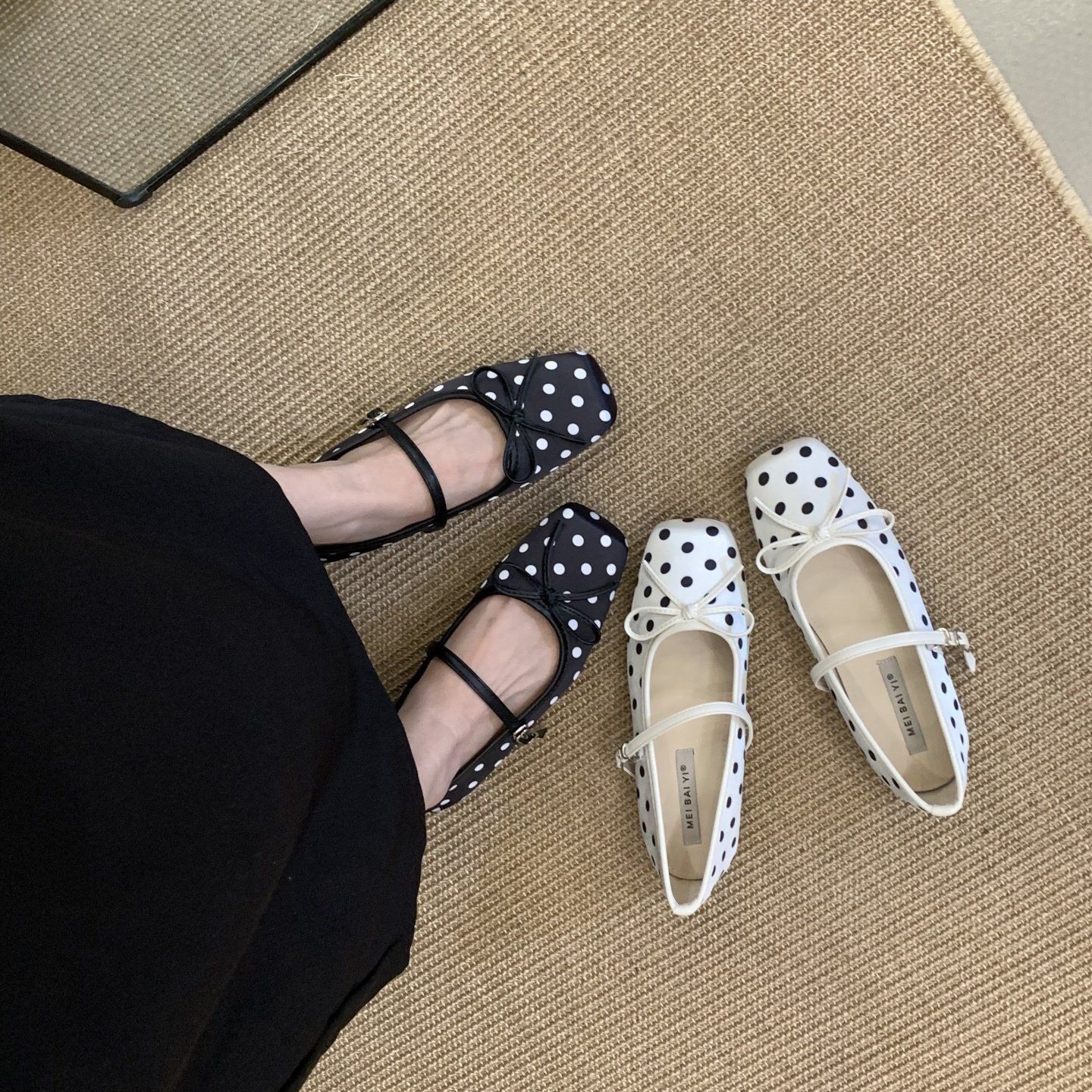 Cross-Border 2026 New French Style Retro Polka Dot Small Single Shoes Square-Toe Mary Jane Shoes Summer Women's Single-Strap Flat Shoes