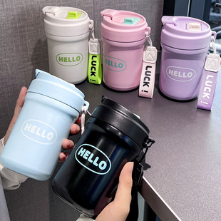 New 316 Stainless Steel Thermos Cup Men and Women Students Cartoon Double Drinking Coffee Cup Simple Portable Suction Cup