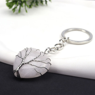 Cross-border Hot-selling Natural Crystal Love Tree of Life Pendant Hand-woven Silver Wire Wound Peach Heart