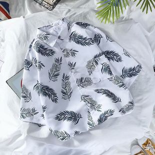 Summer Korean Short-Sleeved Shirt Hong Kong Style Retro Loose Seaside Vacation Hawaiian Flower Shirt Beach Couple Trendy