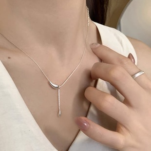 Eggplant Tassel Water Drop Necklace S925 Sterling Silver Light Luxury Ins Niche Simple High-end Elegant Women's Clavicle Chain