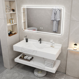 Bathroom Sink Bathroom Cabinet Slate Integrated Seamless Ceramic Washbasin Upper and Lower Slate Bathroom Cabinet Combination