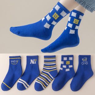Boys' Socks Cotton Deodorant Autumn Trendy Mid-Tube Socks for 6 to 12-Year-Old Elementary School Students Children's Socks for Boys and Girls Spring and Autumn Styles