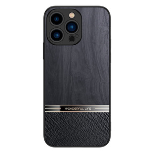 iPhone16Plus Leather Mobile Phone Case for Apple 15Pro Max Shangrui Wood Grain Color-matching Protective Case