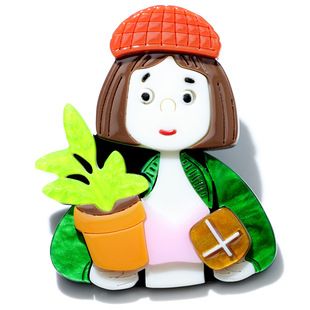 Acrylic fashion cute little girl brooch holding plant cross-border supply pin novel design pin