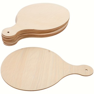 6 Pcl Mini Wooden Paddle Chopping Board with Handle DIY Home Kitchen Decorative Crafts Round Cooked Food Board