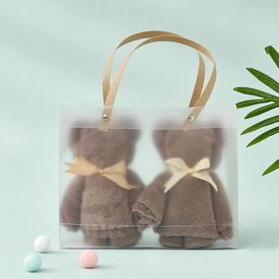 INS style double towel + double PVC gift coral fleece towel bear can match the gift bag