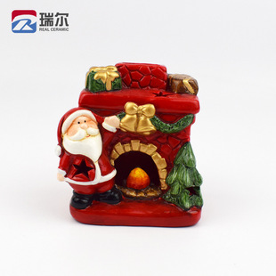Export Santa Claus ceramic ornaments European Christmas ceramic LED lamp ornaments crafts gifts wholesale