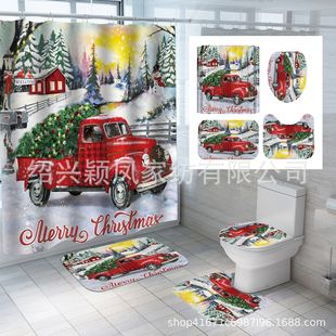 Christmas Grinch Shower Curtain Mat Flower Multi-choice Digital Printing Toilet Three-piece Set Four-piece Set Large Price Excellent