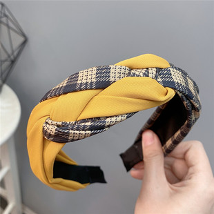 B131-1 Vintage Color-matching Plaid Hair Hoop Stitching Personalized Trendy Internet Celebrity Twist Hair Hoop Elegant Outgoing Hair Accessories for Women