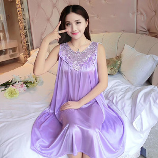 Summer Nightdress Women plus size Ice Silk Happy Sleeveless Vest Sexy Midi Dress Women Pajamas Multicolor free size Batch