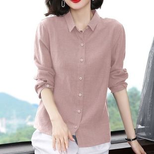 Summer Cotton Shirt Women's Solid Color 2025 New Spring Women's Loose Meat-Covering Shirt Lined Mother Thin Coat