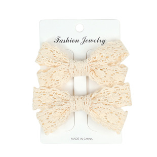 Cross-border children's lace bow hairpin European and American girls side clip creamy-white duckbill clip hollow clip