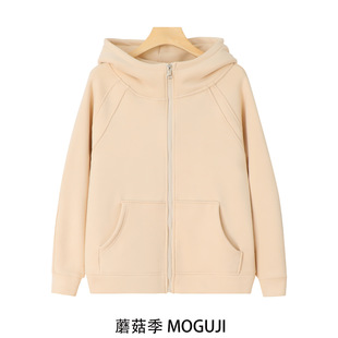 LULU Autumn and Winter New Women's Short Jacket Sweatshirt Solid Color Zipper fleece-lined Thickened Casual Hooded Top