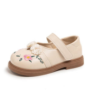 Girls' Princess Shoes Embroidered Ethnic Style 2024 Spring and Autumn Children's Leather Shoes Velcro Soft Sole Baby Girl's Shoes