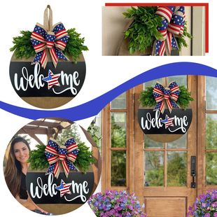 2025 Cross-border New Explosions US Independence Day House Plate Wooden Crafts Flag Decoration Hanging Pendant