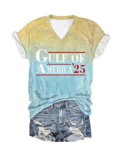 Europe and the United States cross-border foreign trade Amazon independent station 3D digital printing sunrise women's V-neck short sleeve T-shirt factory outlet