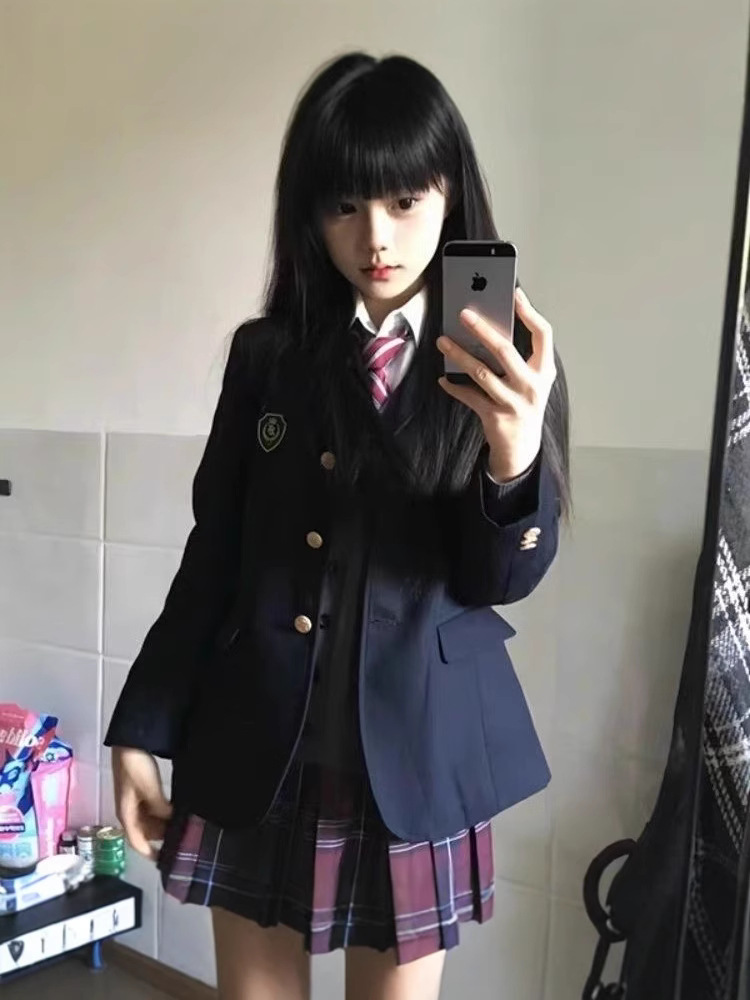 Shengyangao Suit JK Japanese Uniform Women's College Style Three-Button Original Grey Black Cyanotic Suit Coat Day