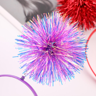 Colorful Bright Silk Hair Ball Hair Accessories Birthday Party Performance Personalized Laser Hair Hoop Children's Day New Year Decoration Headband