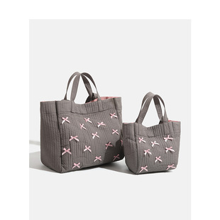 Morning Eight-Duty Large Capacity Shoulder Bag 2024 New Arrival Bow Tote Bag Korean Style Fashion Canvas Bag Mummy Bag