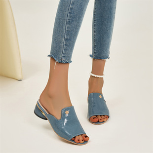 Sandals and slippers women's mid heel thick heel summer new women's shoes soft leather sandals outro fashion fish mouth plus size women's shoes in stock