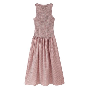 2025 Spring and Summer New European and American Style Elegant Fresh Plaid Midi dress Round Neck Sleeveless Slim-fit Midi Dress