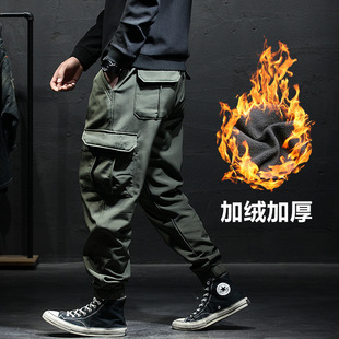 Spring and Autumn Bundled Foot Cargo Pants Men's Fashionable Brand Loose Men's Casual Fleece-lined Thickened Pants for Fatty Plus Size Plus Size