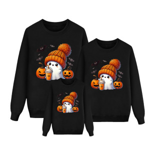 New Halloween halloween fleece-lined Sweat Kiss European and American Style Magic Man Pumpkin Bat Print Top