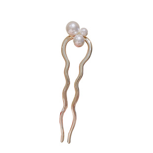French style ins sweet wave Golden Pearl U-shaped hairpin Korean style elegant all-match hairpin pull hair updo hair headdress for women