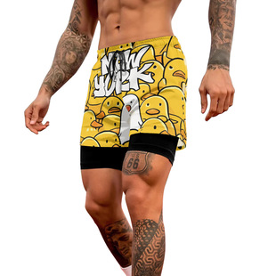 CP2426 American Sports Shorts Men's Fitness Quick-drying Running Double-layer Fake Two-piece Basketball Training with Lining