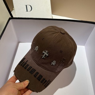 European and American Cross personalized washed ripped peaked cap Fashion Street versatile punk style embroidered letter baseball cap