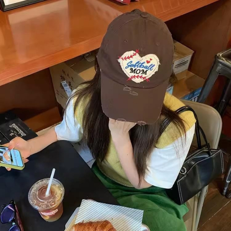 Baseball Club Korean Style Melard Embroidered Baseball Cap for Women, Large Head Circumference, Makes Face Look Smaller, Extra Deep Duckbill Cap