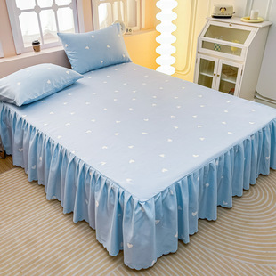 Skin-friendly washable cotton sanding solid color ruffled simple bed skirt three-piece washable cotton sleeve anti-skid factory wholesale