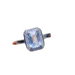 New simple fashion natural small octagonal aquamarine ladies ring 925 silver live 5*7mm color treasure wholesale