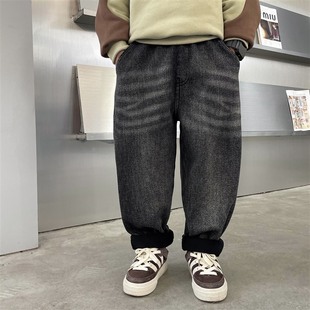 Haima's 2024 Winter New fleece-lined Thickened Boys Jeans Children's Winter Trousers Children's Wear Korean Version