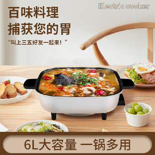 Yuanyang Pot Electric Hot Pot Household Multifunctional Electric Cooking Pot Double Control Electric Hot Pot Dormitory Electric Hot Pot 6L Large Capacity