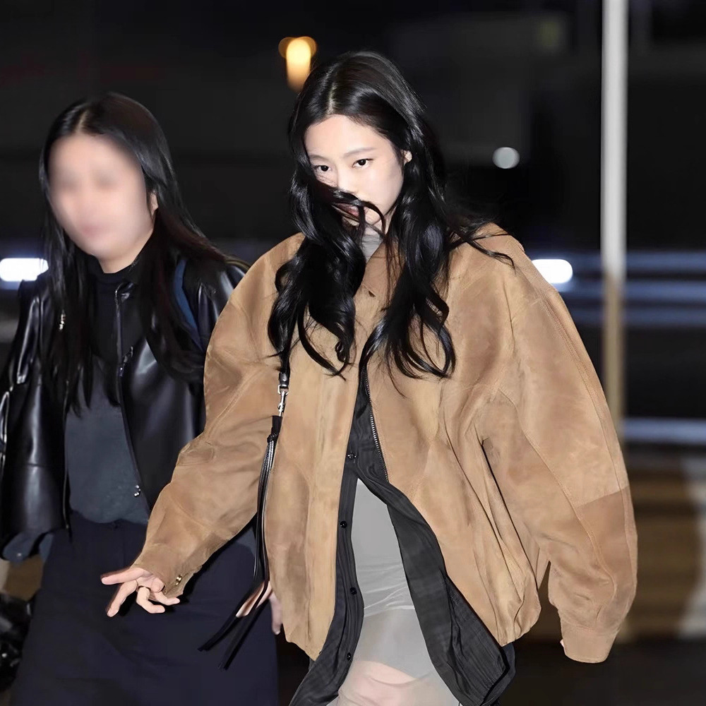 Now in Stock: H Jennie's Same Style Suede Bomber Jacket, 2025 Autumn Women's Loose Retro Cool Jacket