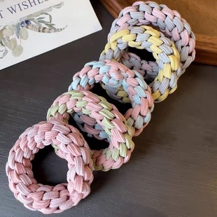 South Korea Dongdaemun new hand-woven milk tea earth color donut hair ring fashion thick rubber band hair rope hair accessories