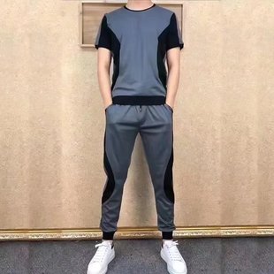 Trendy Stretch Thin Sportswear Men's suit Ice Cool One-suit Men's All-match Classic Summer Cropped Pants