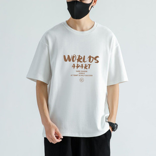 Men's Short-sleeved T-shirt Heavy Cotton T-shirt Summer Round Neck Loose Boys Casual Half-sleeved Printed British Ins