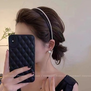 Little Lady ~ Retro Blue Green Cross Fine Pearl Pressed Hair Hoop Women's High Sense Elegant Hair Hoop Hair Card Hair Bundle