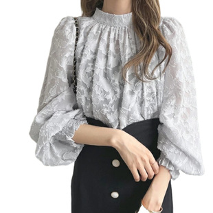 Foreign Single Japanese Japanese South Korea Korean Style Southeast Asian Spring Autumn Winter Foreign Trade Long Sleeve Lace Shirt Women's Base Shirt Top