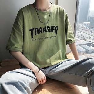 T-shirt Men's Trendy Brand Korean-style Hong Kong-style Trendy Internet Popular Clothes Men's Half-sleeved Ins Short-sleeved Men's Loose White Clothes