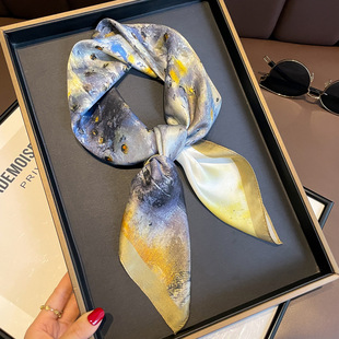 100 Hangzhou Silk Real Silk Mulberry Silk Black Yellow Peony Small Square Scarf Scarf Women's Spring and Autumn Decorative Scarf Shawl